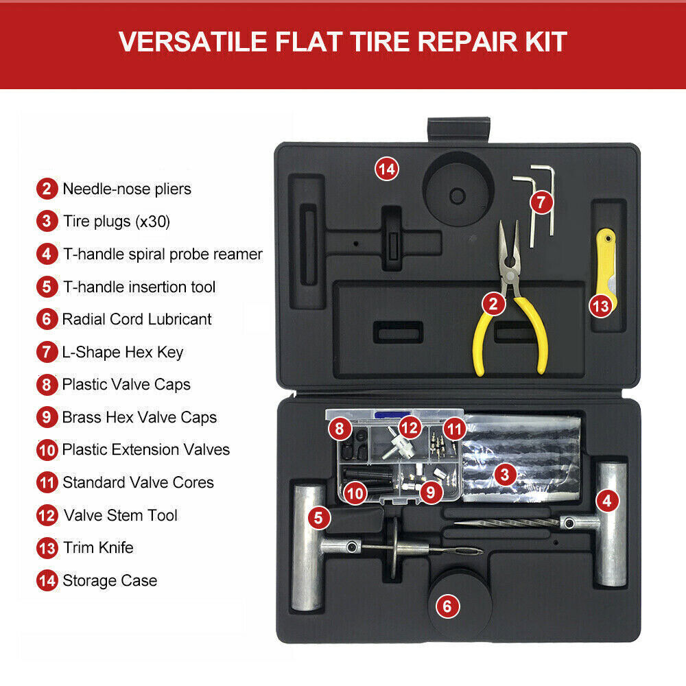 56PCS Tyre Puncture Repair Recovery Kit Heavy Duty 4WD Offroad Plugs Tubeless