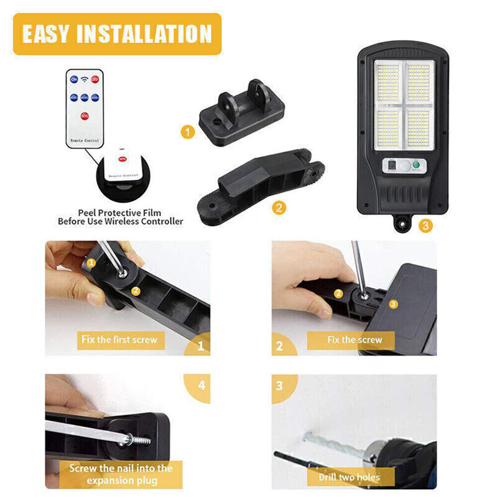 Solar Street 320 LED Light Motion Sensor Remote Outdoor Yard Garden Flood Lamp