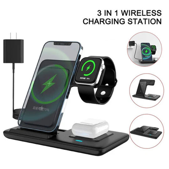 3 IN 1 WIRELESS CHARGER FAST CHARGING DOCK FOR MOBILE PHONE AND WATCH