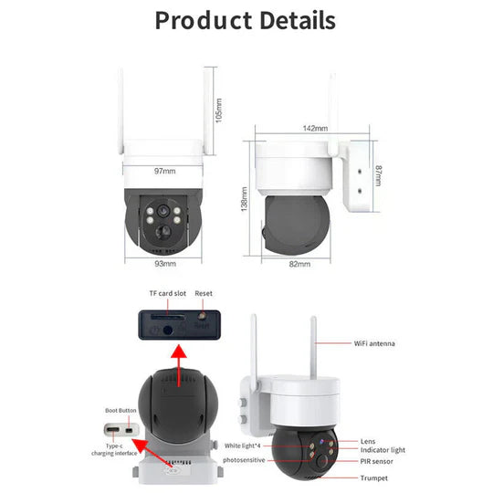 SOLAR SECURITY CAMERA BATTERY POWERED OUTDOOR WIRELESS WIFI CCTV PTZ CAMERA IP