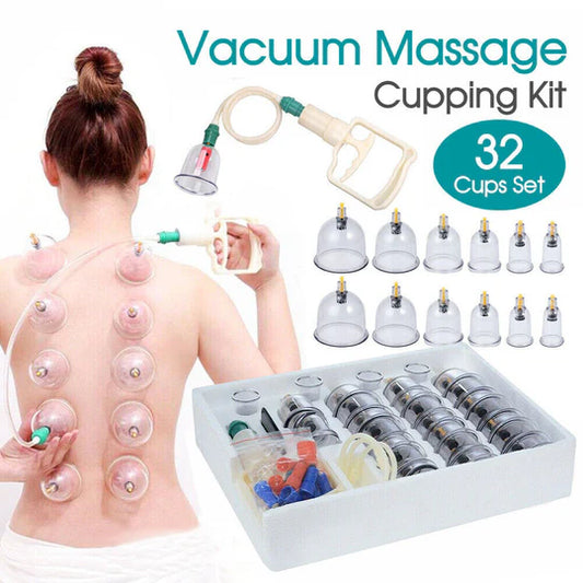 VACUUM MASSAGE CUPPING KIT ACUPUNCTURE SUCTION MASSAGER PAIN RELIEF 32 CUPS SET