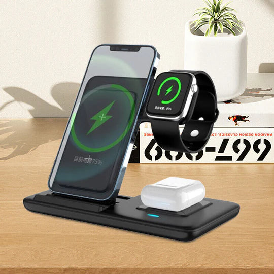 3 IN 1 WIRELESS CHARGER FAST CHARGING DOCK FOR MOBILE PHONE AND WATCH