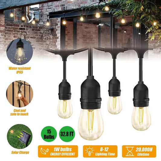 10M LED Festoon Lights Solar String Light Waterproof Party Outdoor Bulbs 32.8FT