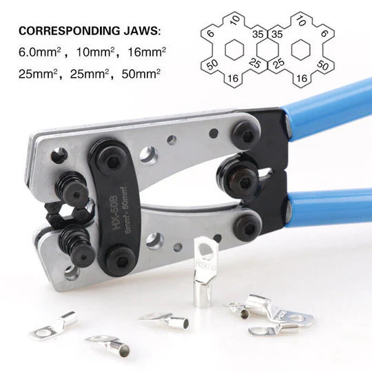 CRIMPING TOOL CABLE CRIMPER WIRE PLUG PLIERS BATTERY TERMINAL LUG HEX 6-50MM²