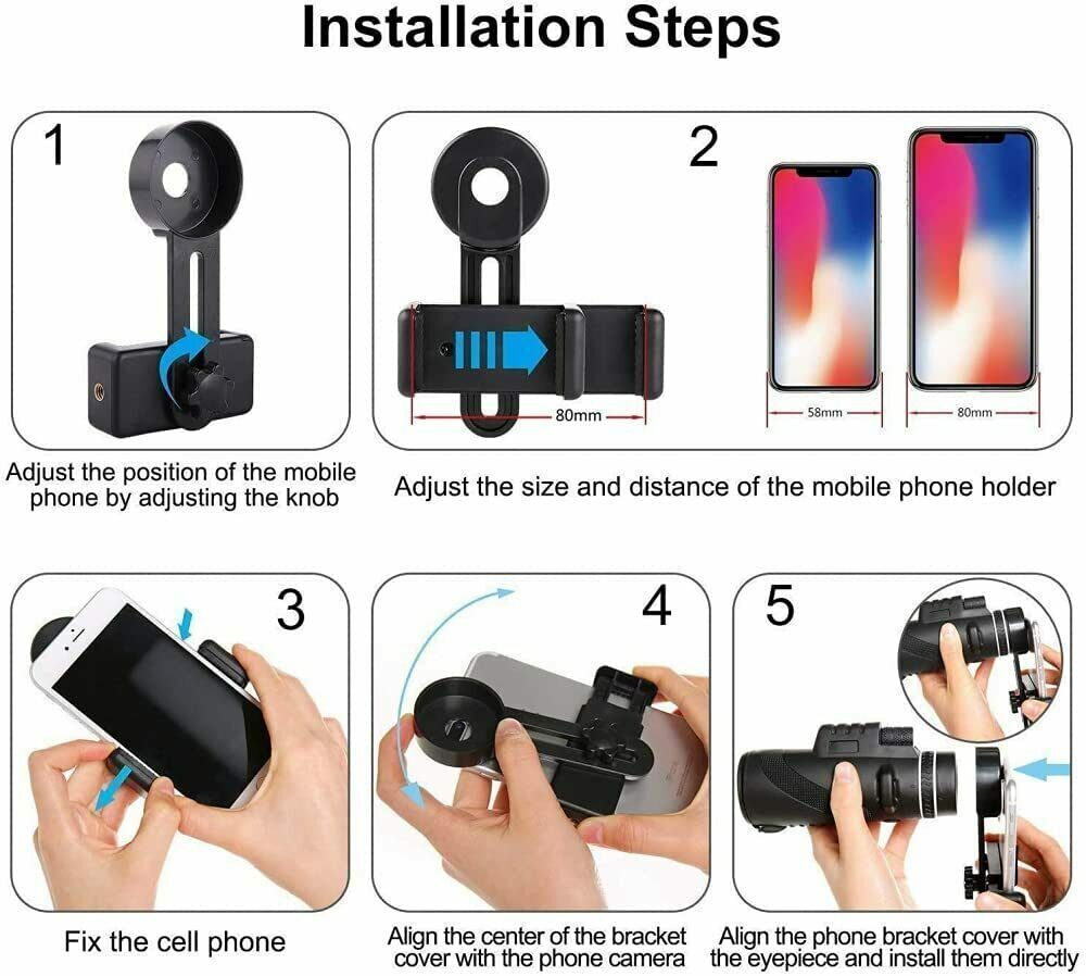 Durable Portable Telescope Monocular Travel Low Light Vision Phone Clip +Tripod