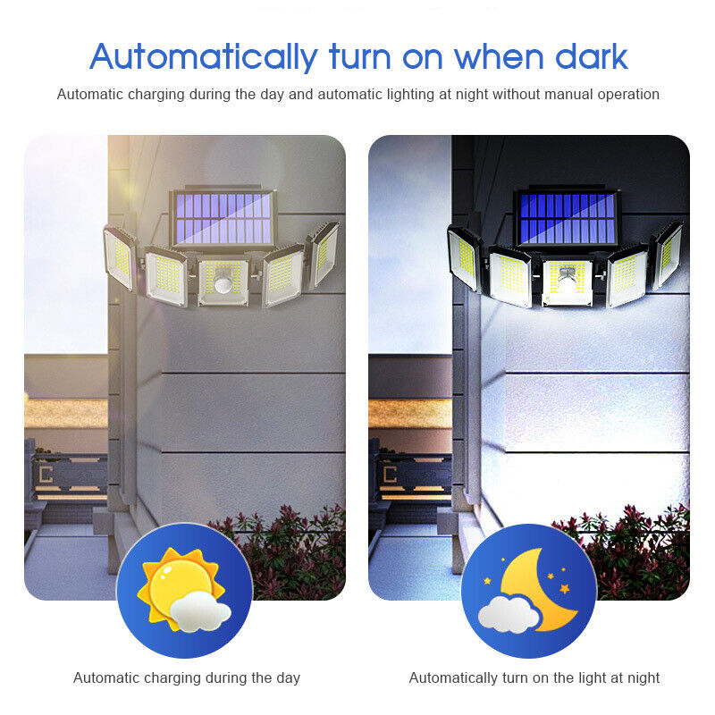 4 Head 300 LED Solar Lights Street Motion Sensor Light Garden Wall Security Lamp