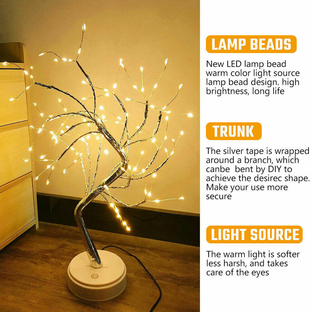 LED Night Light Tree Table Desk Lamp Gold Branch Battery USB Wedding Party Decor