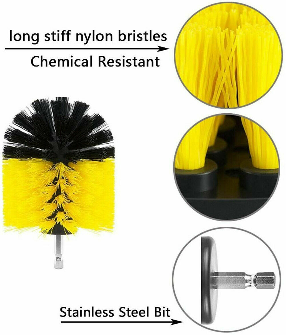 Grout Power Scrubber Cleaning Drill Brush Tub Cleaner Combo Tool Kit Yellow