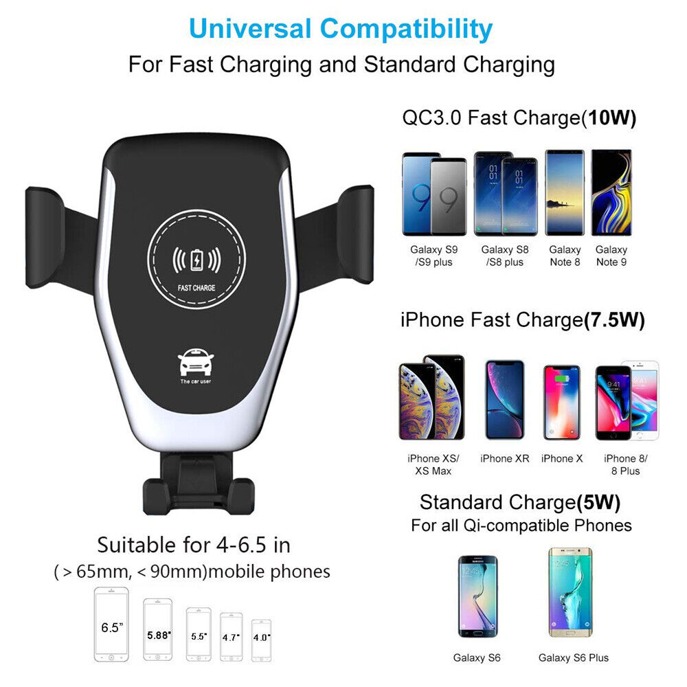 10W Wireless Charger Car Gravity Mount Holder fit for iPhone 15 XS X Samsung S9