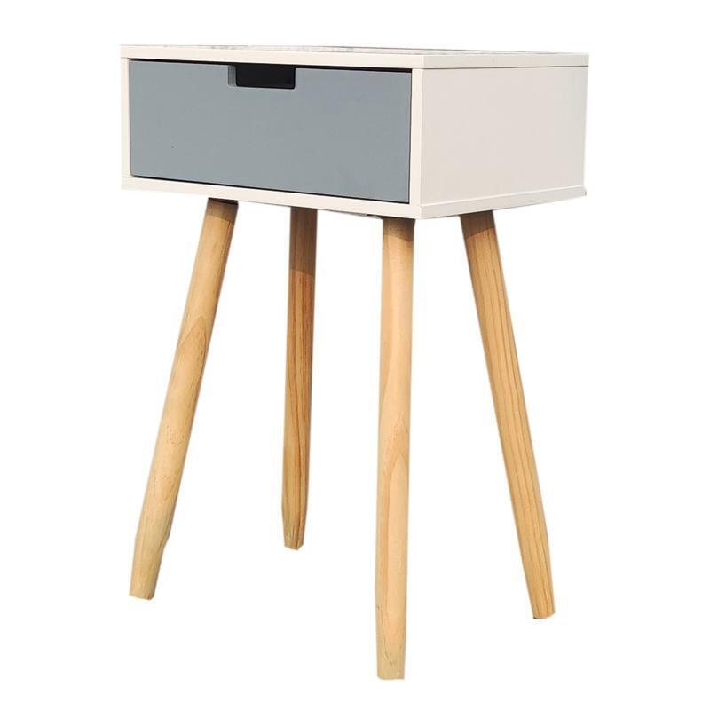 Side Table 1/2 Drawer Grey With Natural Wood Handle
