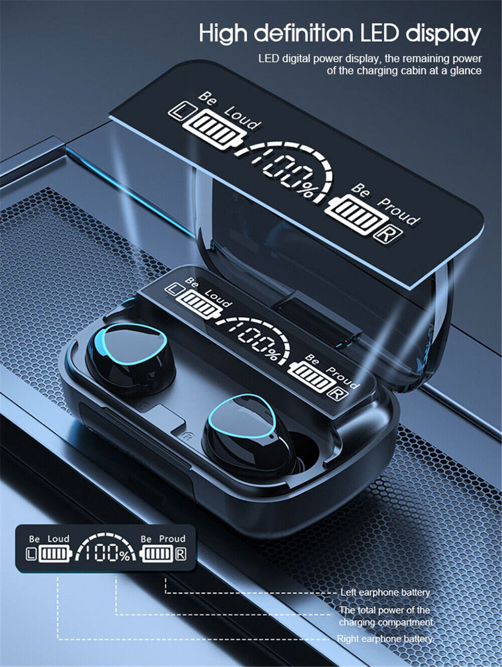 TWS Bluetooth 5.1 Wireless Earbuds Waterproof LED Display Stereo Gym Earphones