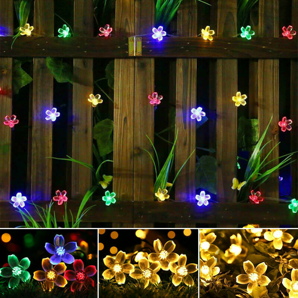 7M 50LED Waterproof Solar Cherry Flower String Fairy Lights Outdoor Garden Party