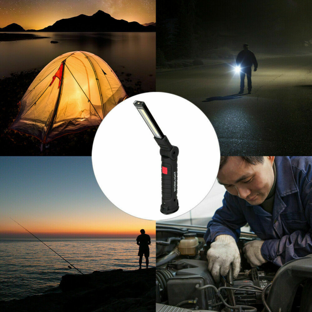 Rechargeable COB LED Hand Torch Flashlight Work Light Cordless Magnetic