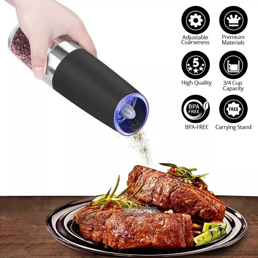Gravity Electric Salt and Pepper Grinder Mill Shakers Adjustable Automatic