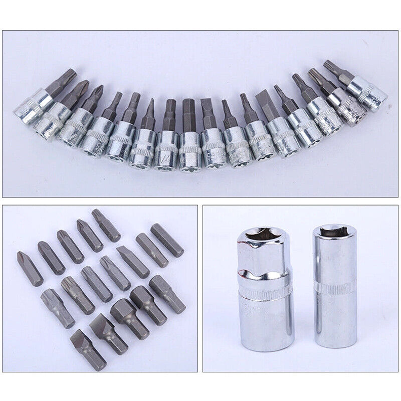 108PCS Tool Kit 1/2'' 1/4'' Ratchet Spanner Wrench Socket Hand Set Metric Driver