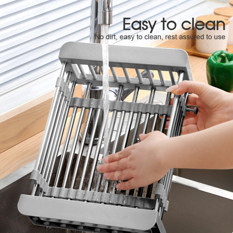 Stainless Steel Storage Sink Drain Basket Dish Drying Rack Kitchen Organizer