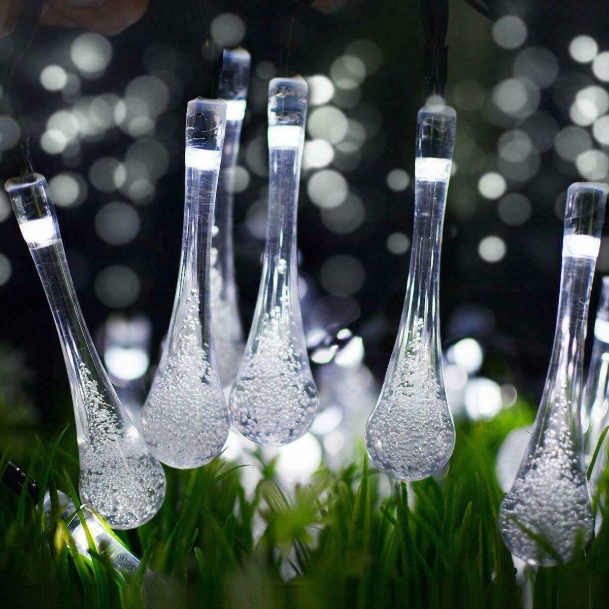 Solar Fairy String Lights 20-50 LED Raindrop Garden Christmas Tree Outdoor Lamp