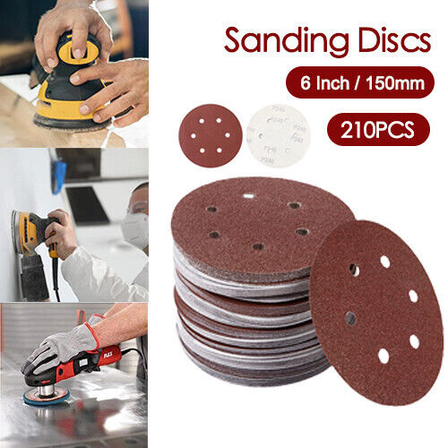210PCS 6" Sanding Discs 60 80 100 150 180 120 240 Mixed Grit Orbital Sander Pads