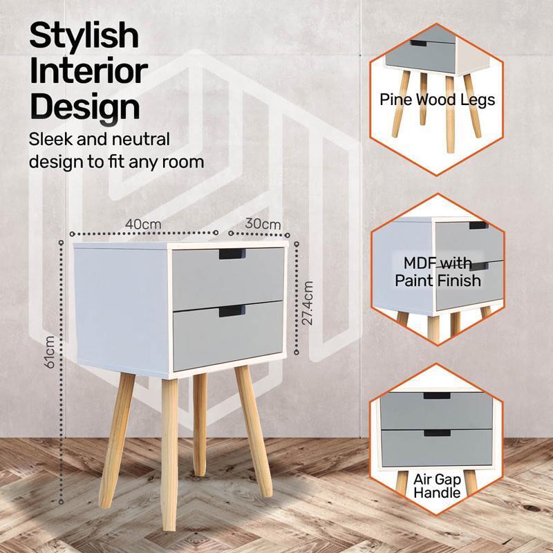 Side Table 1/2 Drawer Grey With Natural Wood Handle