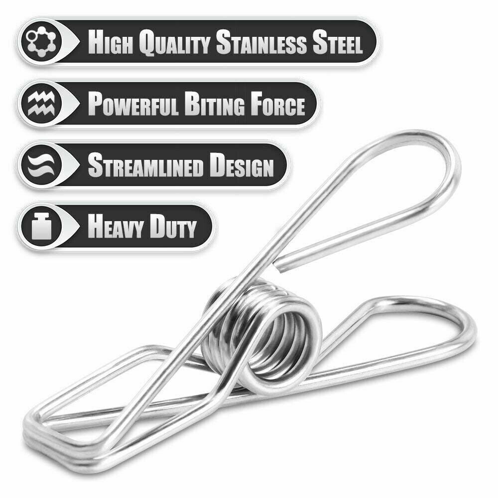 10-300X Stainless Steel Clothes Pegs Hanging Clips Pins Laundry Windproof Clamp