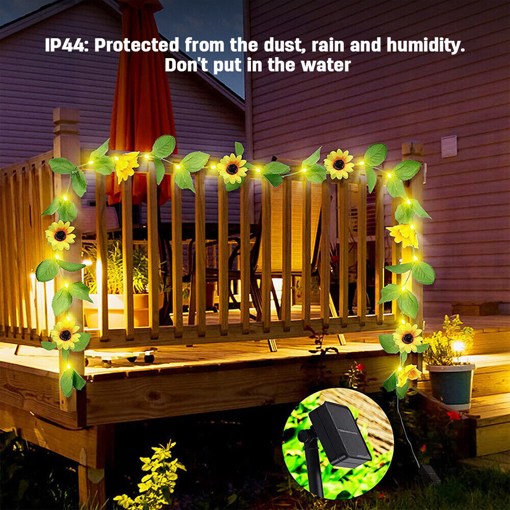 10M 100LED Solar Sunflower Fairy String Lights Home Garden Outdoor Wall Lamp