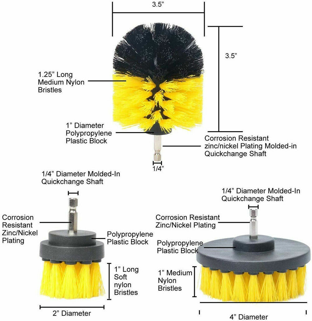 Grout Power Scrubber Cleaning Drill Brush Tub Cleaner Combo Tool Kit Yellow