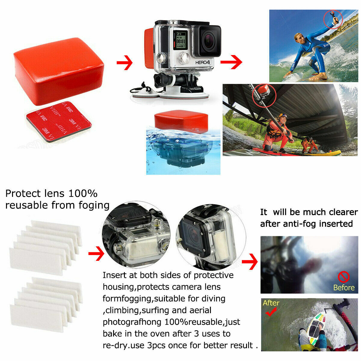 For GoPro Hero 258pcs 9 8 7 6 5 4 3 Accessories Pack Case Chest Head Floating