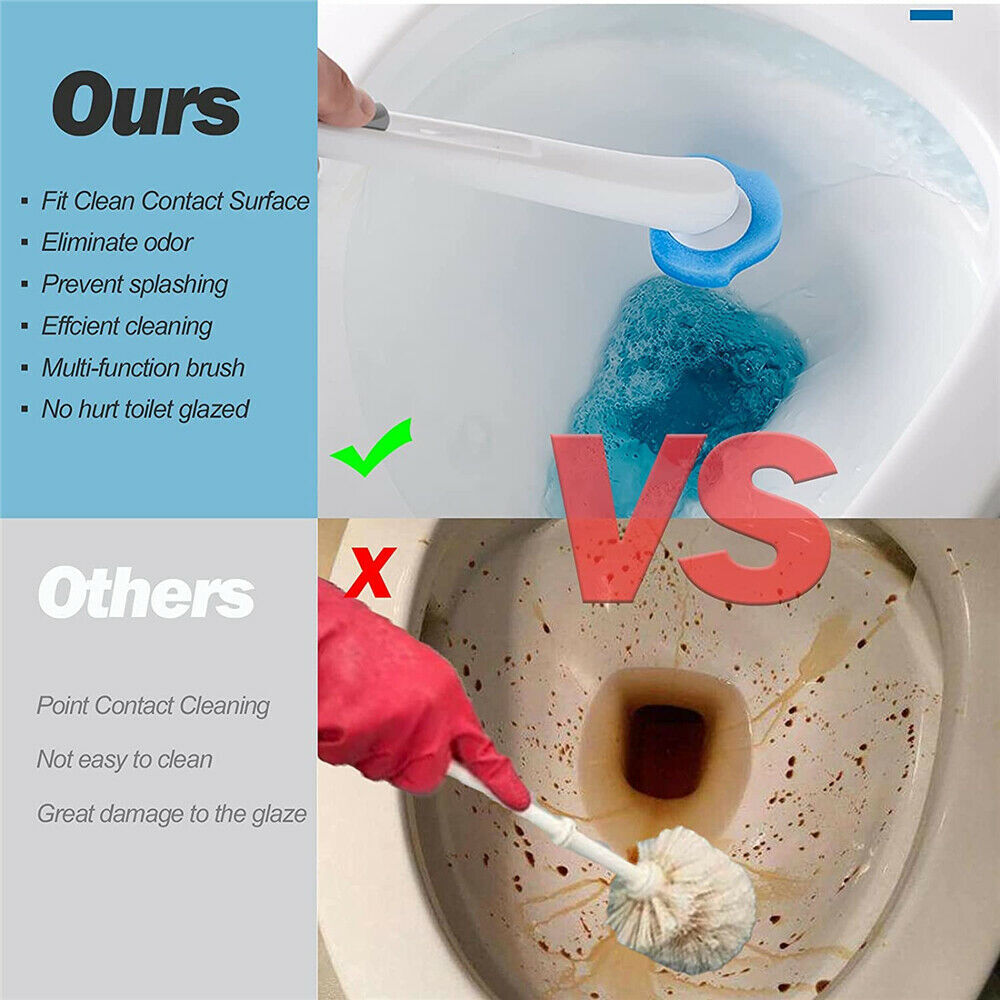 Toilet Brush Refill Head Disposable Sponge Long Handle Cleaning Scrubber Holder