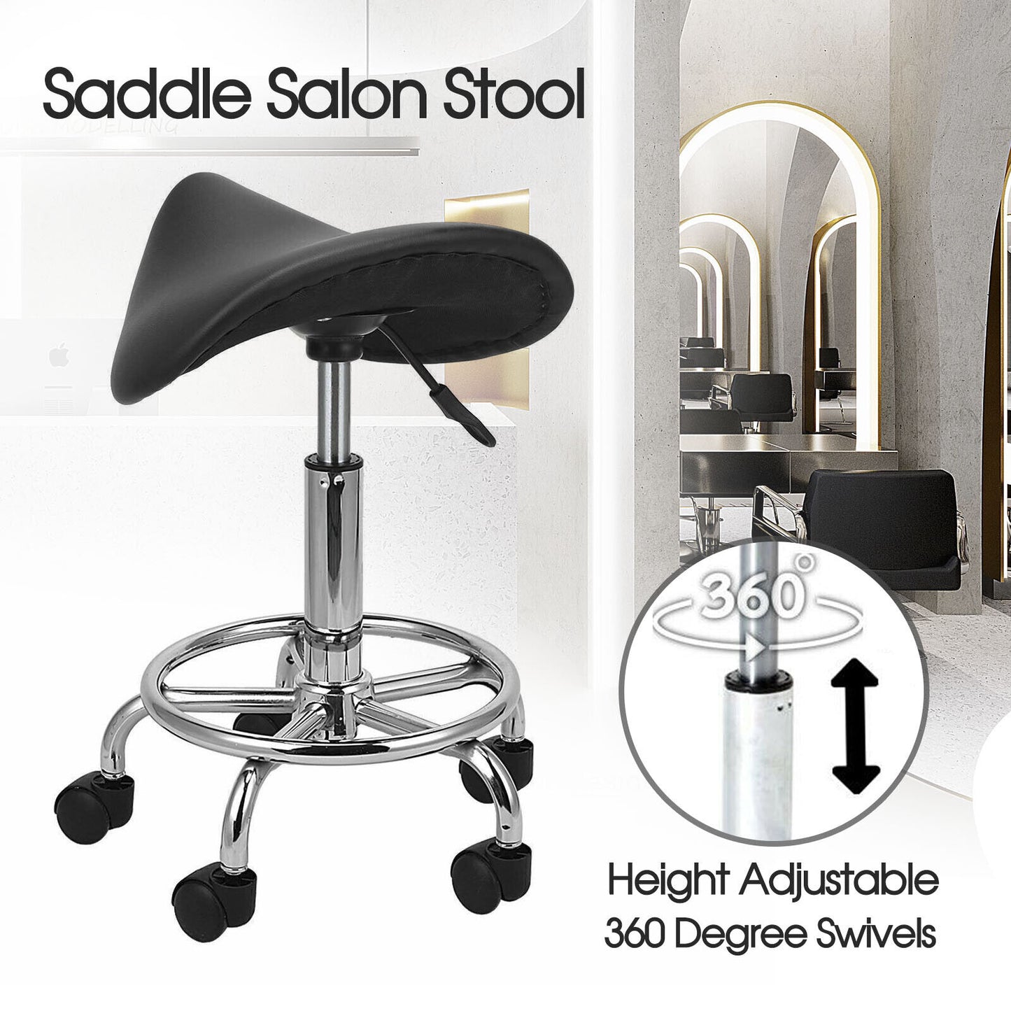 SALON SADDLE BAR STOOL SWIVEL CHAIR MASSAGE BARBER HAIRDRESSING HYDRAULIC LIFT