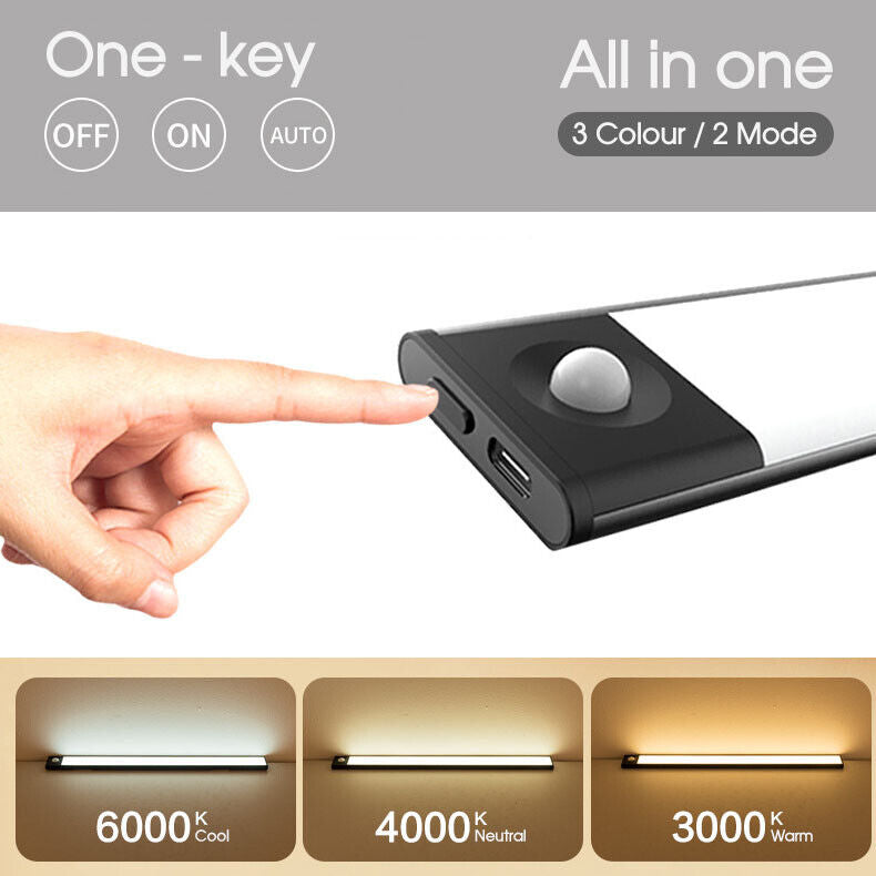 One-Key 3 Colour LED Motion Sensor Closet Light Cordless PIR Rechargeable