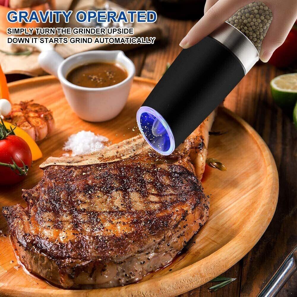 Gravity Electric Salt and Pepper Grinder Mill Shakers Adjustable Automatic