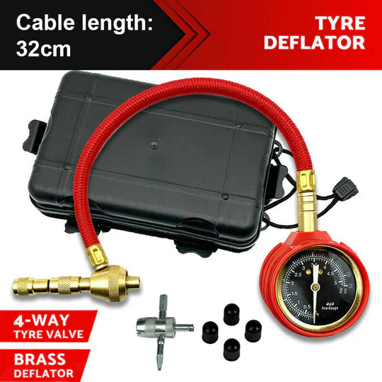4X4 AIR DEFLATORS WITH PRESSURE GAUGE 4WD RAPID TYRE/TIRE DEFLATORS VALVE TOOL