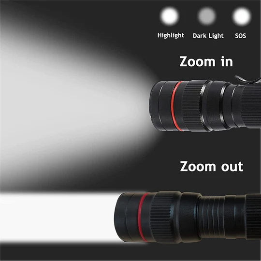 LED FLASHLIGHT ZOOM USB RECHARGEABLE TACTICAL TORCH LIGHT WATERPROOF