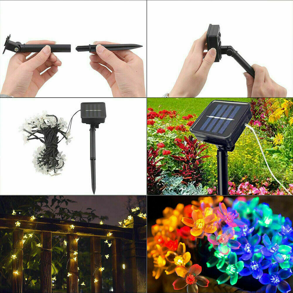7M 50LED Waterproof Solar Cherry Flower String Fairy Lights Outdoor Garden Party