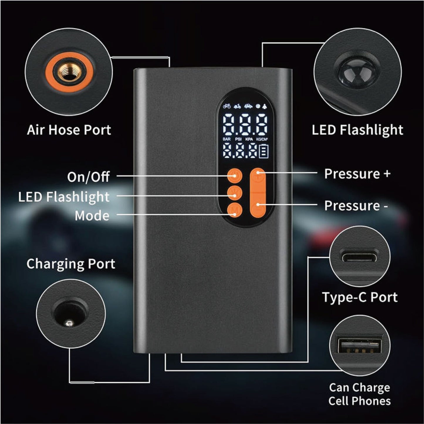 Digital Car Tyre Inflator Pump 12V Mini Portable Auto Air Compressor Bike