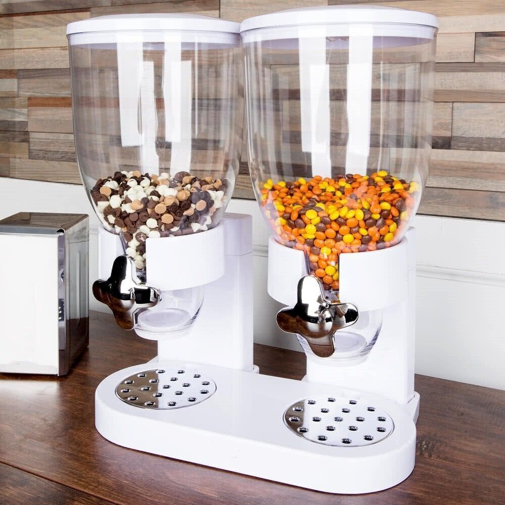 Double Cereal Dispenser Container Tank Large Dry Food Snack Kitchen Canister
