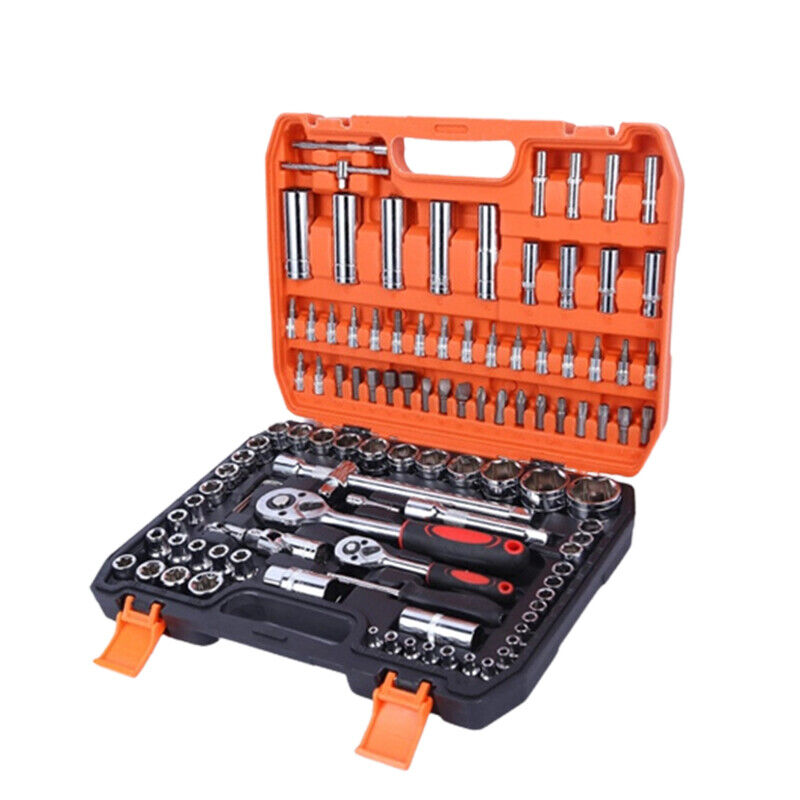 108PCS Tool Kit 1/2'' 1/4'' Ratchet Spanner Wrench Socket Hand Set Metric Driver