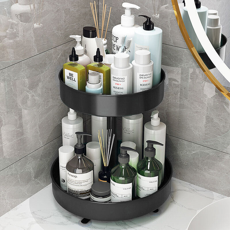 2 Tier Lazy Susan 360° Rotate Cabinet Bathroom Organizer Turntable shelf