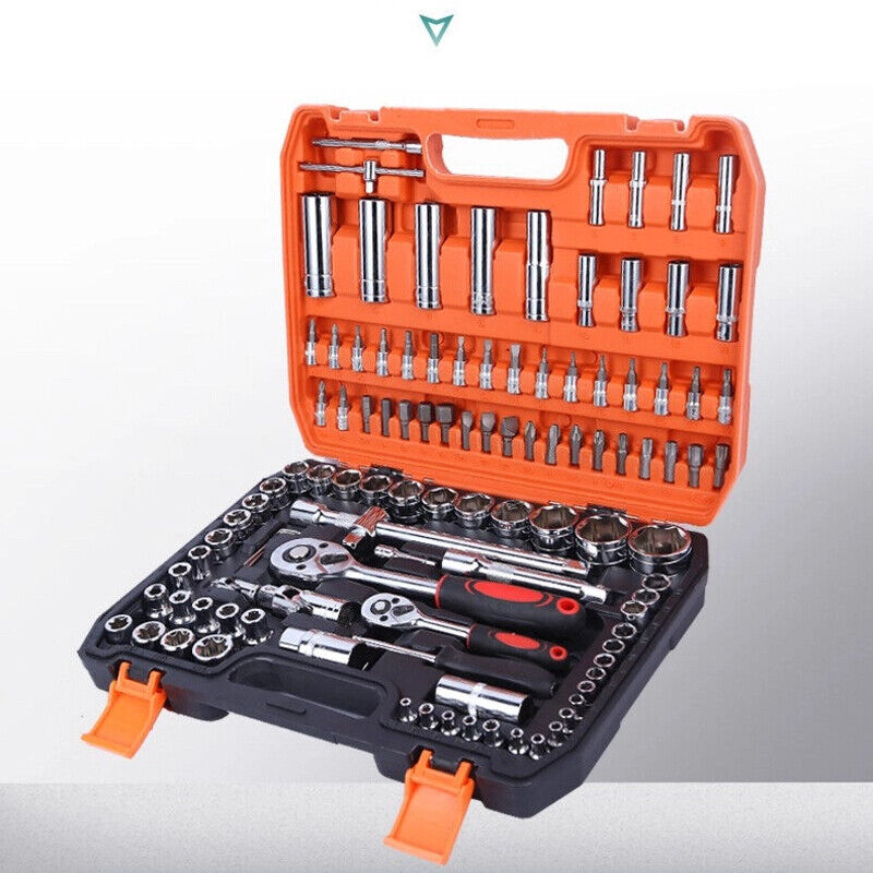 108PCS Tool Kit 1/2'' 1/4'' Ratchet Spanner Wrench Socket Hand Set Metric Driver
