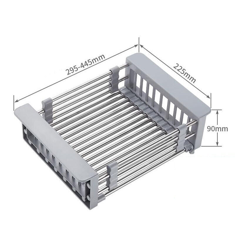 Stainless Steel Storage Sink Drain Basket Dish Drying Rack Kitchen Organizer