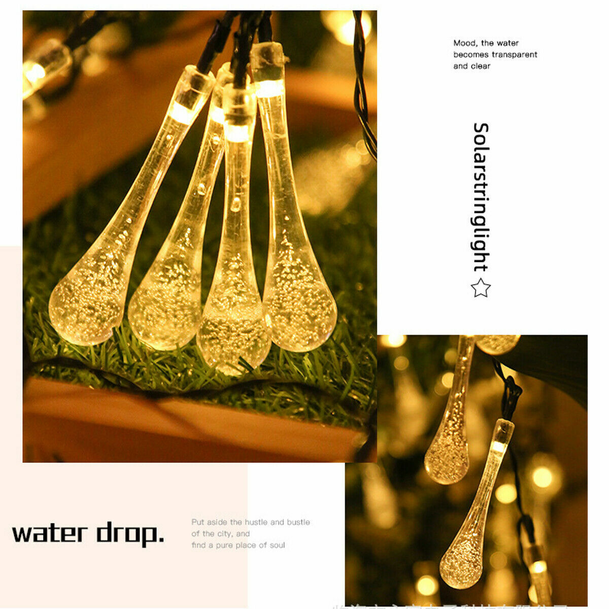 Solar Fairy String Lights 20-50 LED Raindrop Garden Christmas Tree Outdoor Lamp