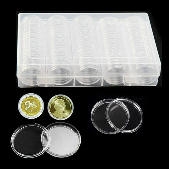 100PCS AUSTRALIAN COIN COLLECTION ROUND STORAGE CASES CAPSULES HOLDER ALBUM