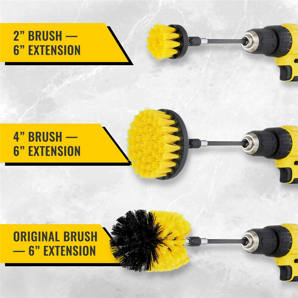 Grout Power Scrubber Cleaning Drill Brush Tub Cleaner Combo Tool Kit Yellow