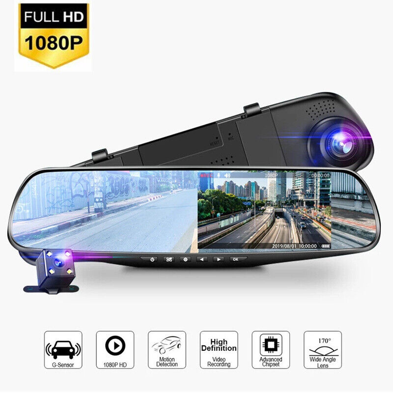 4.3" 1080P Dual Lens Car Auto DVR Dash Cam Video Camera Recorder Rearview Mirror