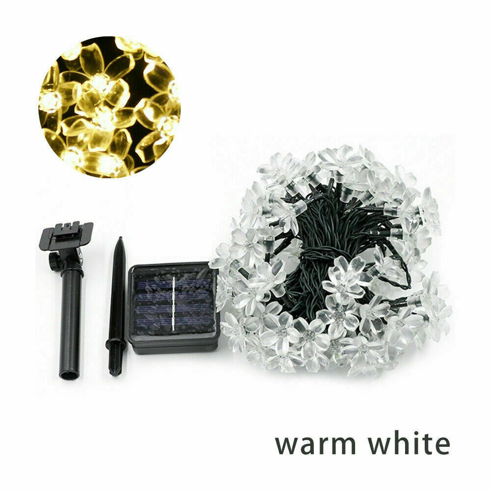 7M 50LED Waterproof Solar Cherry Flower String Fairy Lights Outdoor Garden Party