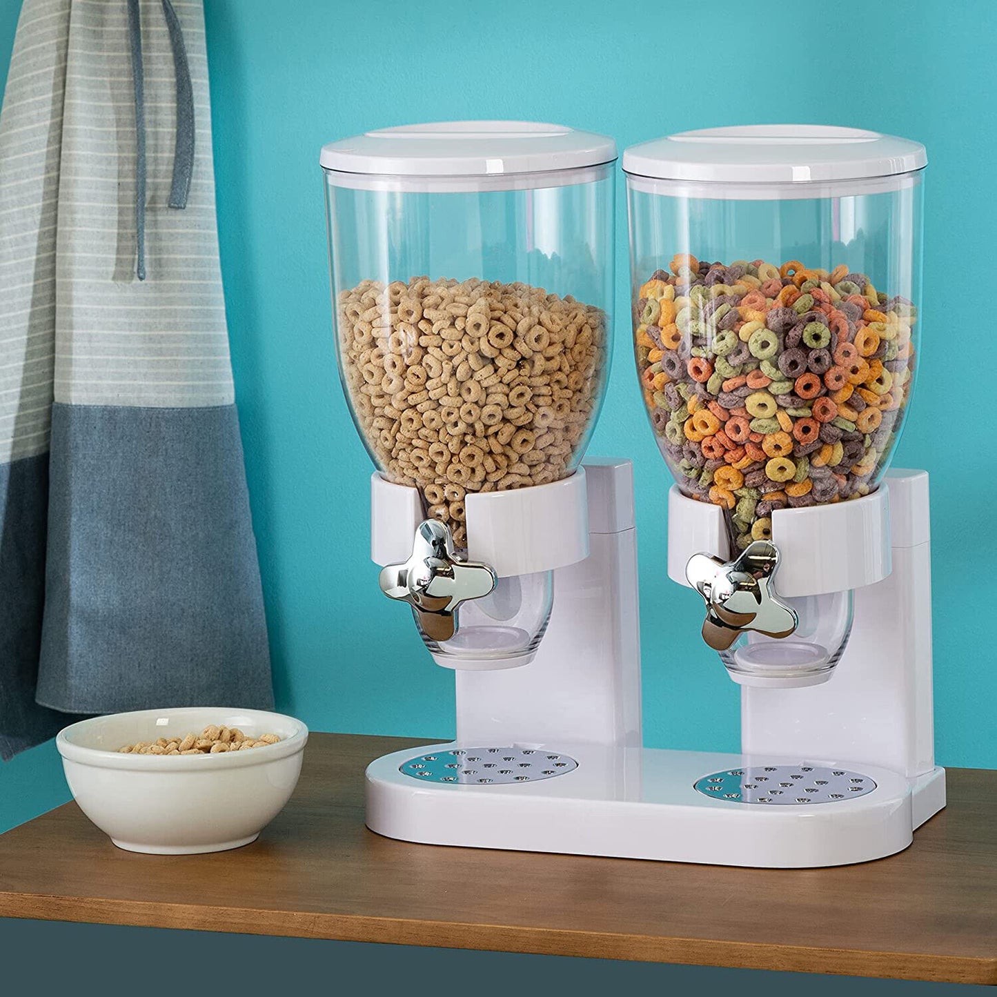 Double Cereal Dispenser Container Tank Large Dry Food Snack Kitchen Canister