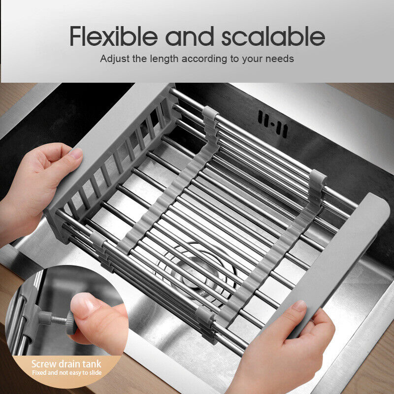 Stainless Steel Storage Sink Drain Basket Dish Drying Rack Kitchen Organizer
