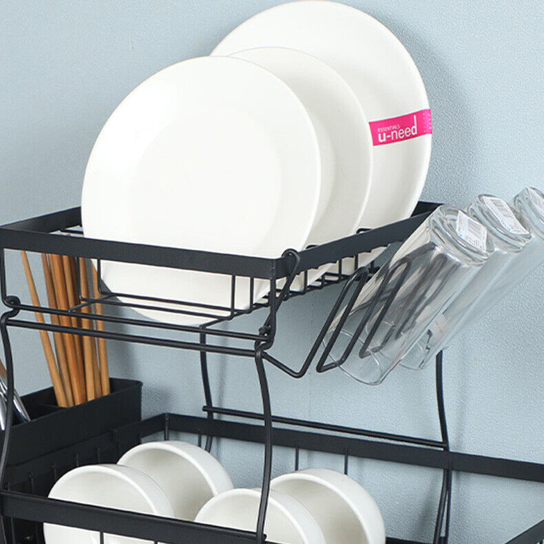 Detachable Dish Drying Rack 2 Tier Drainboard Cutlery Drainer Organizer