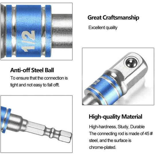 Socket Adaptor Set Driver Hex Shank Drill Bits 1/2" 1/4" 3/8" Impact Driver