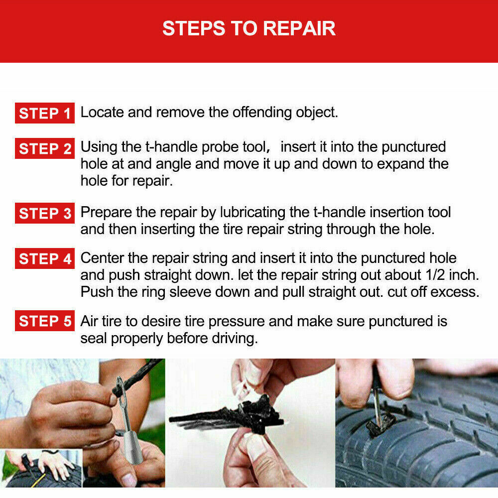 56PCS Tyre Puncture Repair Recovery Kit Heavy Duty 4WD Offroad Plugs Tubeless
